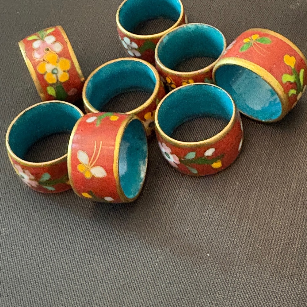 Cloisonne Enamel Band Rings Lot of 8